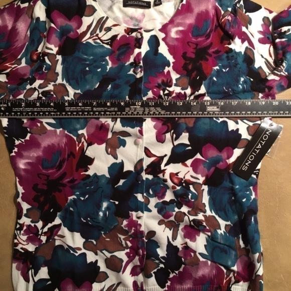 NOTATIONS Spring Summer CARDIGAN, 3/4 Sleeves, Multicolor FLORAL, NWT, Size M - Picture 4 of 8